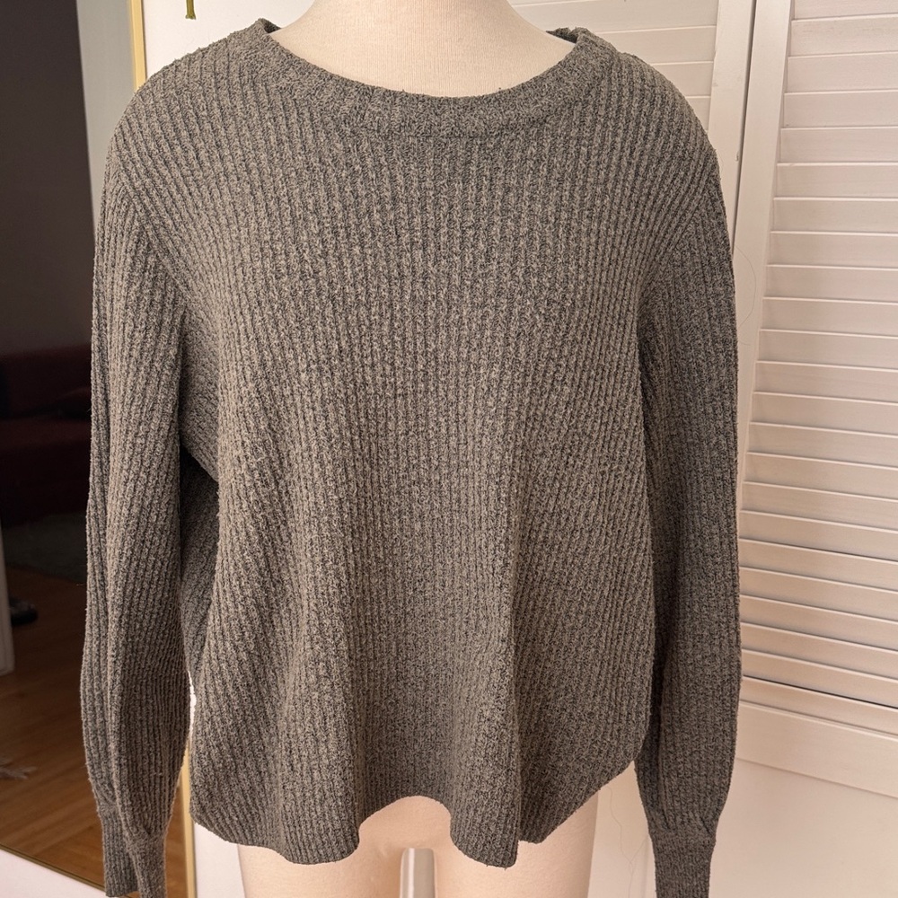 Market & Spruce Ribbed Crewneck Sweater in Gray/Green